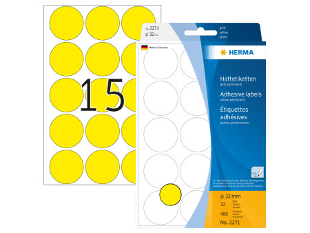 HERMA Pastille adhésive, diamètre: 32 mm, jaune