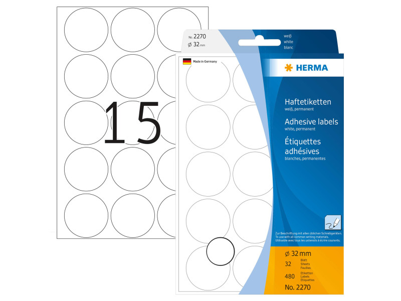 HERMA Pastille adhésive, diamètre: 32 mm, blanc