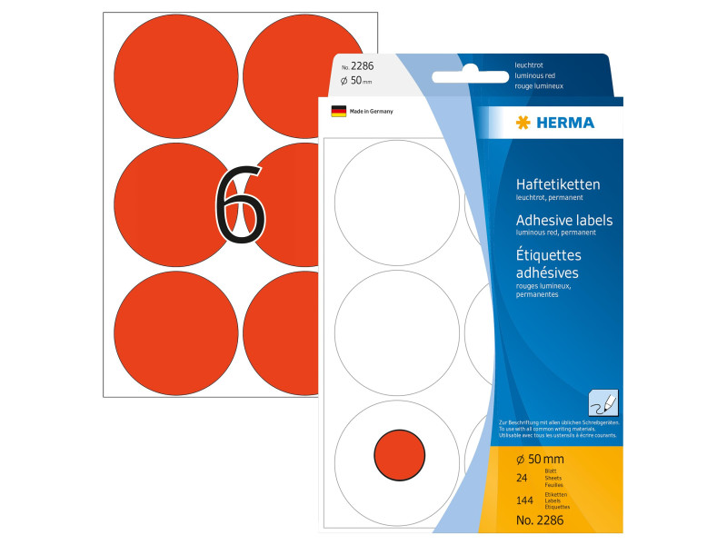 HERMA Pastille adhésive, diamètre: 50 mm, rouge fluo