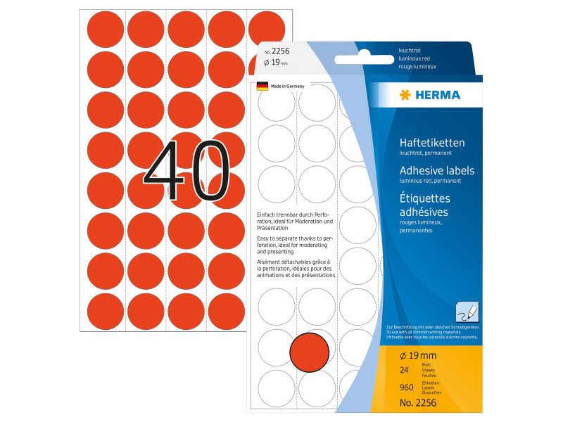 HERMA Pastille adhésive, diamètre: 19 mm, rouge fluo