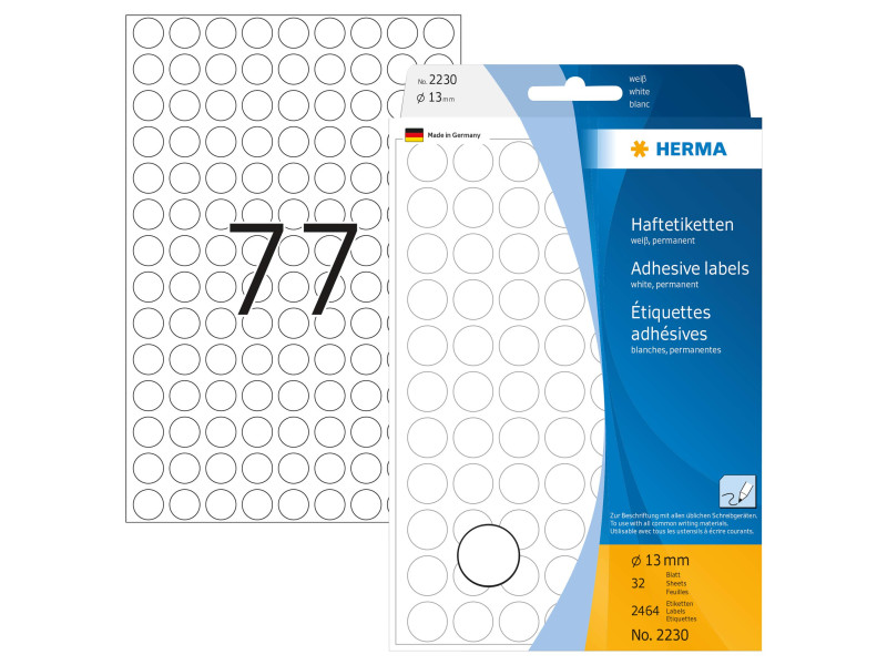 HERMA Pastille adhésive, diamètre: 13 mm, blanc