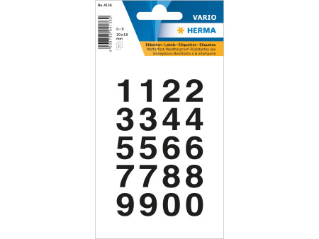 HERMA stickers chiffres 0-9, film noir, hauteur: 20 x 18 mm