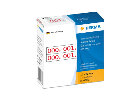HERMA Etiquette numérique 0-999, 10 x 22 mm, rouge, double
