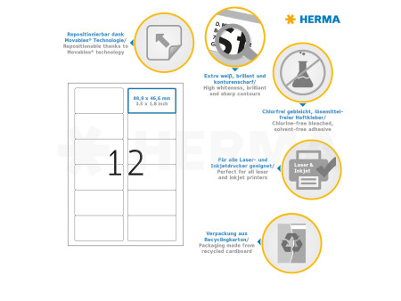 HERMA Etiquette universelle SPECIAL, 88,9 x 46,6 mm, blanc