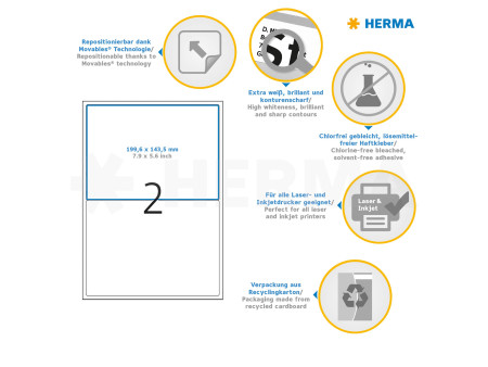 HERMA Etiquette universelle SPECIAL, 199,6 x 143,5 mm, blanc