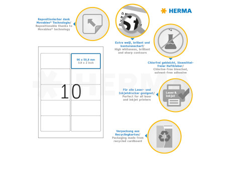 HERMA Etiquette universelle SPECIAL, 96 x 50,8 mm, blanc