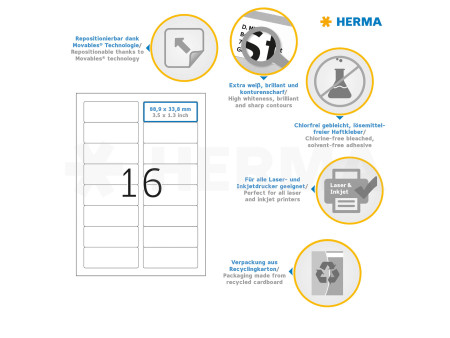 HERMA Etiquette universelle SPECIAL, 88,9 x 33,8 mm, blanc