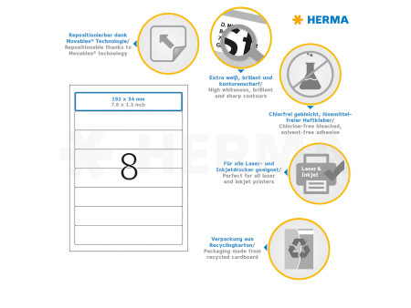 HERMA Etiquette dos de classeur SPECIAL, 192 x 34 mm, blanc