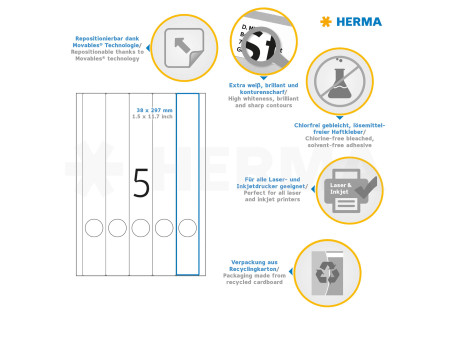 HERMA Etiquette dos de classeur SPECIAL, 38 x 297 mm, blanc