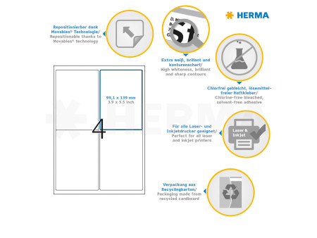 HERMA Etiquette universelle SPECIAL, 99,1 x 139 mm, blanc