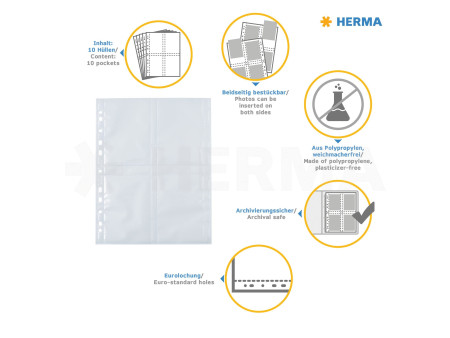 HERMA Pochettes photos Fotophan A4, pour photos 9 x 13 cm,