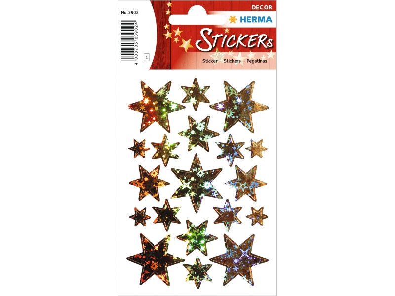 HERMA Sticker de Noël DECOR 'étoiles', or, holographie