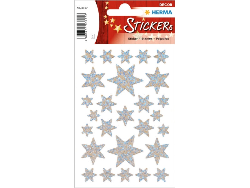 HERMA Sticker de Noël DECOR 'étoiles', argent, film irisé