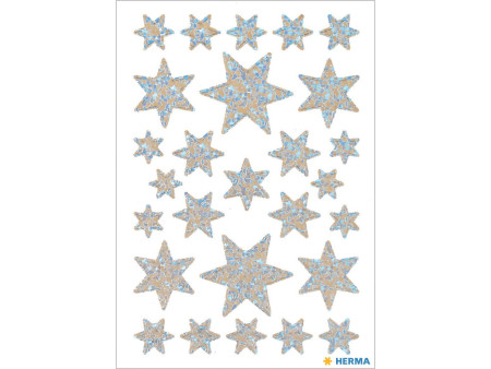 HERMA Sticker de Noël DECOR 'étoiles', argent, film irisé