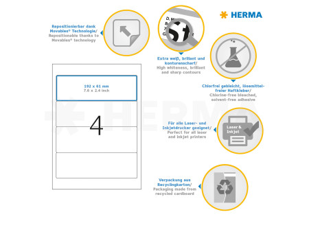 HERMA Etiquette dos de classeur 'Movables' 192 x 61 mm,blanc