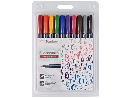 Tombow Stylo de calligraphie Fudenosuke, dureté 1, set de 10