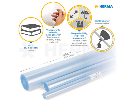 HERMA Film couvre-livres, 400 mm x 2 m, en PP, transparent