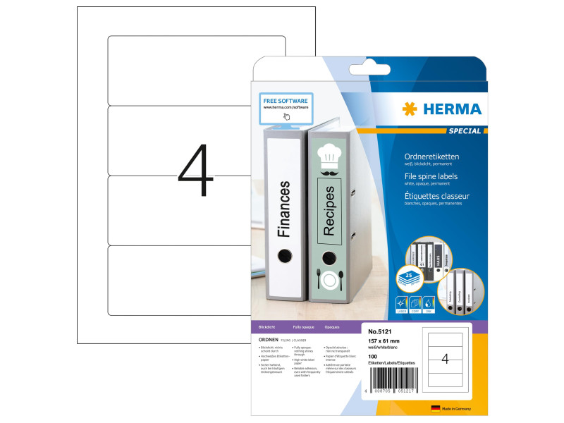 HERMA Etiquette dos de classeurs SPECIAL, 157 x 61 mm, blanc