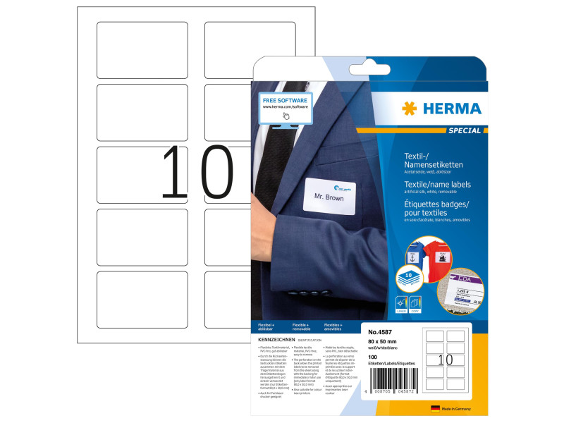 HERMA Etiquettes badges SPECIAL, 80x 50mm, blanc, détachable