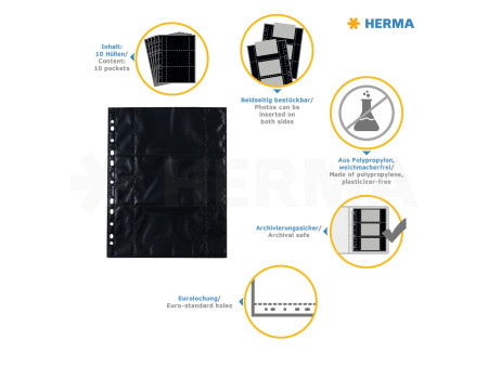 HERMA Pochettes transparentes A4 Fotophan, pour photos 9x13
