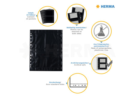 HERMA Pochettes transparentes A4 Fotophan, pour photos 10x15